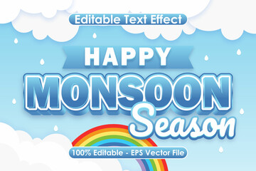 Happy Monsoon Season Editable Text Effect 3 Dimension Emboss Modern Style