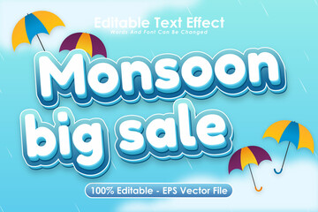 Monsoon Big Sale Editable Text Effect 3 Dimension Emboss Cartoon Style