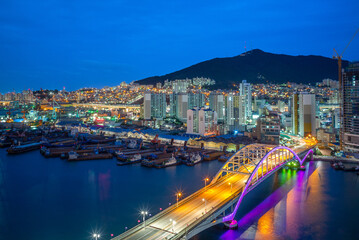 night view of busan harbor and bridge in south korea