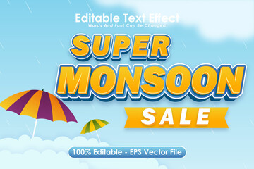 Super Monsoon Sale Editable Text Effect 3 Dimension Emboss Cartoon Style
