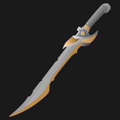 vector gray sword with golden lines on black background 