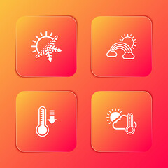 Set Sun and snowflake, Rainbow with clouds sun, Meteorology thermometer and Thermometer cloud, icon. Vector