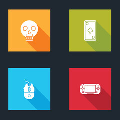 Set Skull, Playing card with diamonds, Computer mouse gaming and Portable video game console icon. Vector