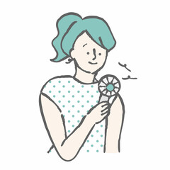 ハンディファン　女性　イラスト
