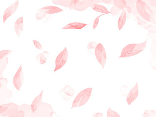 Fototapeta na wymiar ピンク色の水彩風の葉の美しい背景イラスト
