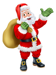 Cartoon Santa Claus Father Christmas and Gift Sack
