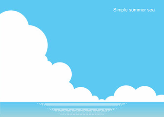 シンプルな夏の海の背景イラスト素材 ベクター 夏空 夏雲 入道雲