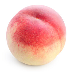 Pink Peach fruit with leaf isolated on white background, Fresh White Peach on White Background With clipping path,