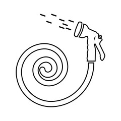 Garden hose with sprinkler icon. Black outline of a garden tool for watering plants and lawn. Vector illustration isolated on a white background for design and web.