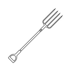 The icon outlines garden forks. A tool for working with hay and dry grass in agriculture and gardening. Vector illustration isolated on a white background for design and web.