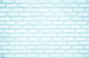 Brick wall painted with pale blue light paint pastel calm tone texture background. Brickwork interior rock old pattern bricks design.