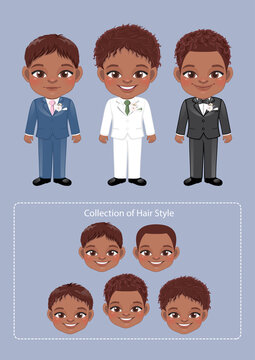 Set of American African Groom or Marriage Design Concept Vector