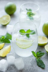 Iced cold lemonade with fresh lime and juice