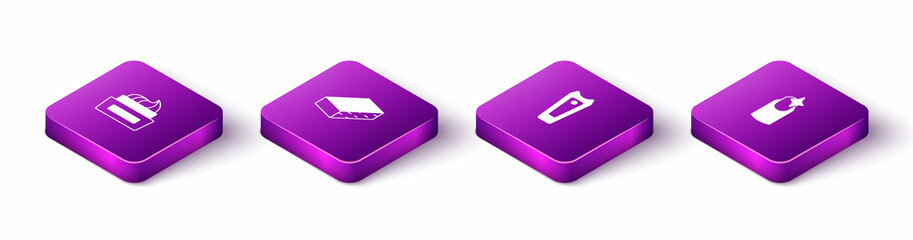 Set Isometric Bottle of nail polish, Nail file, cutter and manicure icon. Vector