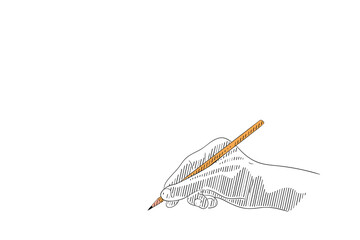 hand drawn of a hand holding pencil sketch design illustration