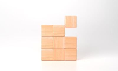 3d rendering business concept minimal as group of wood cube for your text banner. 3D render arrange lined up blank wooden cubes on white background copy space for input wording and infographic icon