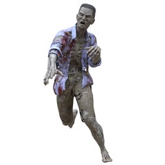 Zombie male isolated white background 3d illustration