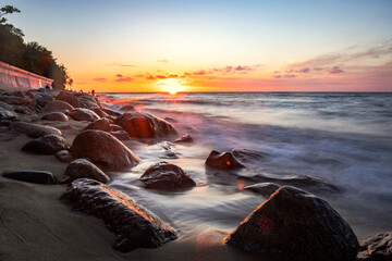 Fototapeta Zachód słońca widoczny z plaży w Rozewiu obraz