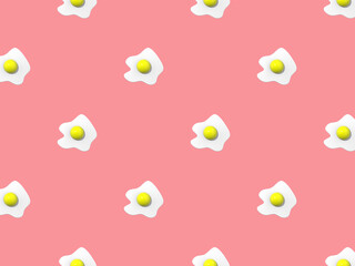 pattern. Image of chicken egg on pastel purple red background. Egg with round yolk. Surface overlay template. Horizontal image. 3d image. 3d rendering.