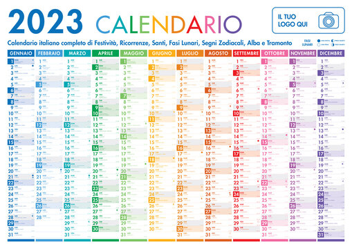 2023 Italian Planner Calendar with Vertical Months on white background