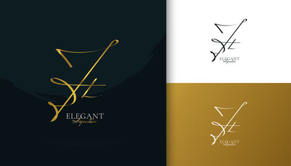 JT Initial Signature Logo Design with Elegant and Minimalist Gold Handwriting Style. Initial J and T Logo Design for Wedding, Fashion, Jewelry, Boutique and Business Brand Identity
