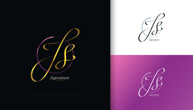 JS Initial Signature Logo Design with Elegant Gold Handwriting Style. Initial J and S Logo Design for Wedding, Fashion, Jewelry, Boutique and Business Brand Identity