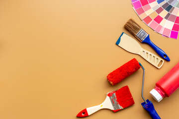 Paint brush with color for house renovation and wall painting