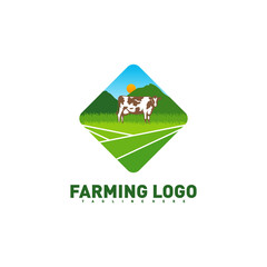 Cow logo vector illustration. Farm milk emblem. Dairy product logo symbol.