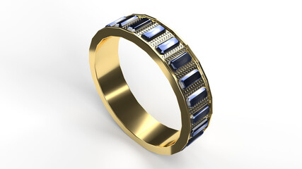 3d render wedding ring with diamonds isolated white background