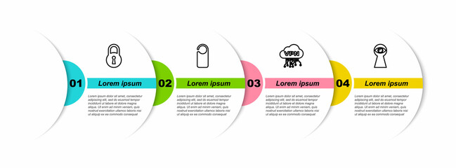 Set line Lock, Please do not disturb, Cloud VPN interface and Keyhole with eye. Business infographic template. Vector