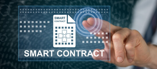 Man touching a smart contract concept