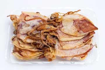 Dried squid on white background.