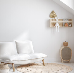 Cozy white children room interior background, 3D render