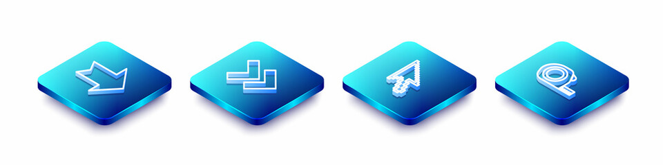 Set Isometric line Arrow, , Pixel arrow cursor and Roulette construction icon. Vector