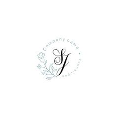 Initial letter SJ handwriting with floral frame template	