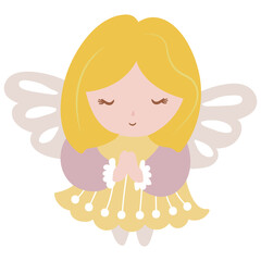 Cute drawn angel. White background, isolate. vector illustration.