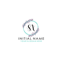 Obraz premium Initial letter SX handwriting with floral frame template 