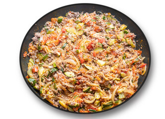 Vegetable ratatouille baked in  frying pan. French homemade