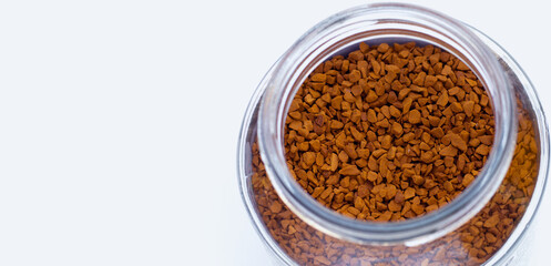 Instant coffee on white background.