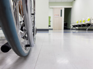 wheel of wheelchair inside the hospital (Soft focus)