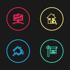 Set line Rising cost of housing, Hanging sign with For Rent, Search house and Sold icon. Vector