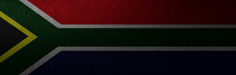 Banner of grunge South African Republic flag. Dirty South Africa flag on a metal surface.