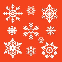 Obraz na płótnie Canvas Set of Snowflakes on a Red background. Flat Vector Illustration.