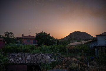 sunset in a country house