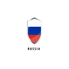 Flag of Russia with shield shape icon flat vector illustration