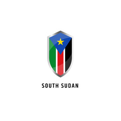 Flag of South Sudan with shield shape icon flat vector illustration