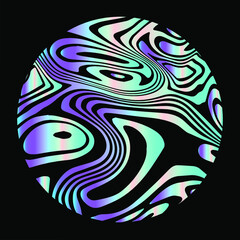 Holographic circle with glitched curves and wavy lines. Abstract geometric illustration for poster or logotype.