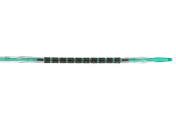 Stent and catheter for implantation into blood vessels with an empty and filled balloon. Metal...