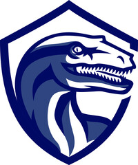 Velociraptor Head in Shield Logo Template Design