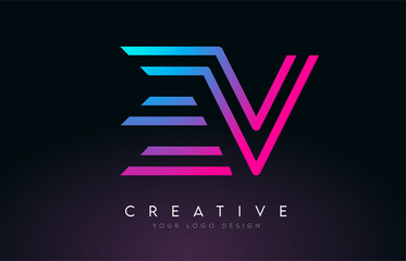 Monogram Lines EV E V Letter Logo Design. Creative Icon Modern Letters Vector Logo.